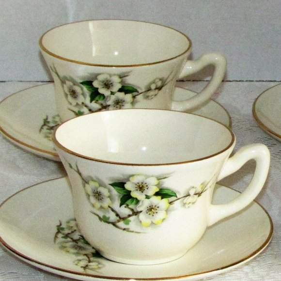 Georgian China Spring Blosdom 4 Coffee Cups & Saucers Vintage Teacups - Picture 4 of 13